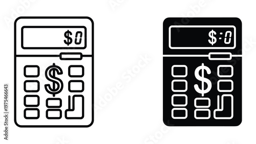 black and white calculator icons with dollar sign