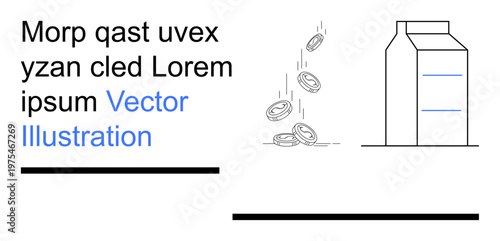 Financial management, investment, economy, savings, consumerism, packaging design. Coins falling beside a boxed container. Financial management and investment visual