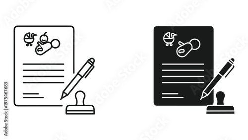 A digital illustration depicts a document with a signature being signed with a pen on a desk, symbolizing agreement or authorization.