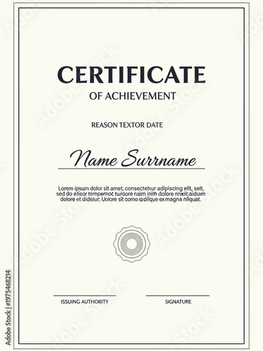 Elegant certificate of achievement with official seal and signature lines on a cream background