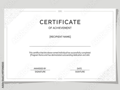 Official Certificate of Achievement awarded to recipient for outstanding dedication and skill