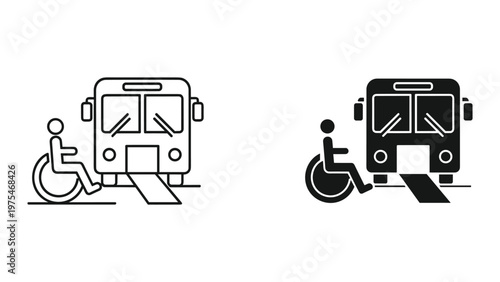 A person sitting in a wheelchair preparing to board a modern bus at a transportation stop with a ramp for accessibility and safety reasons