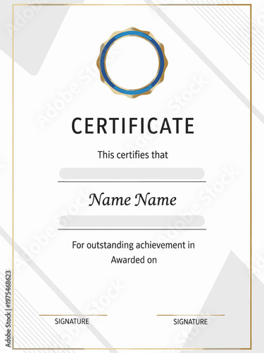 Certificate of achievement with elegant border and blue emblem, recognizing outstanding accomplishments and award dates, ready for signature