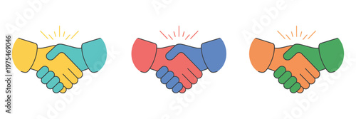 Three pairs of hands shaking in agreement or partnership, business collaboration concept, teamwork and mutual trust illustration