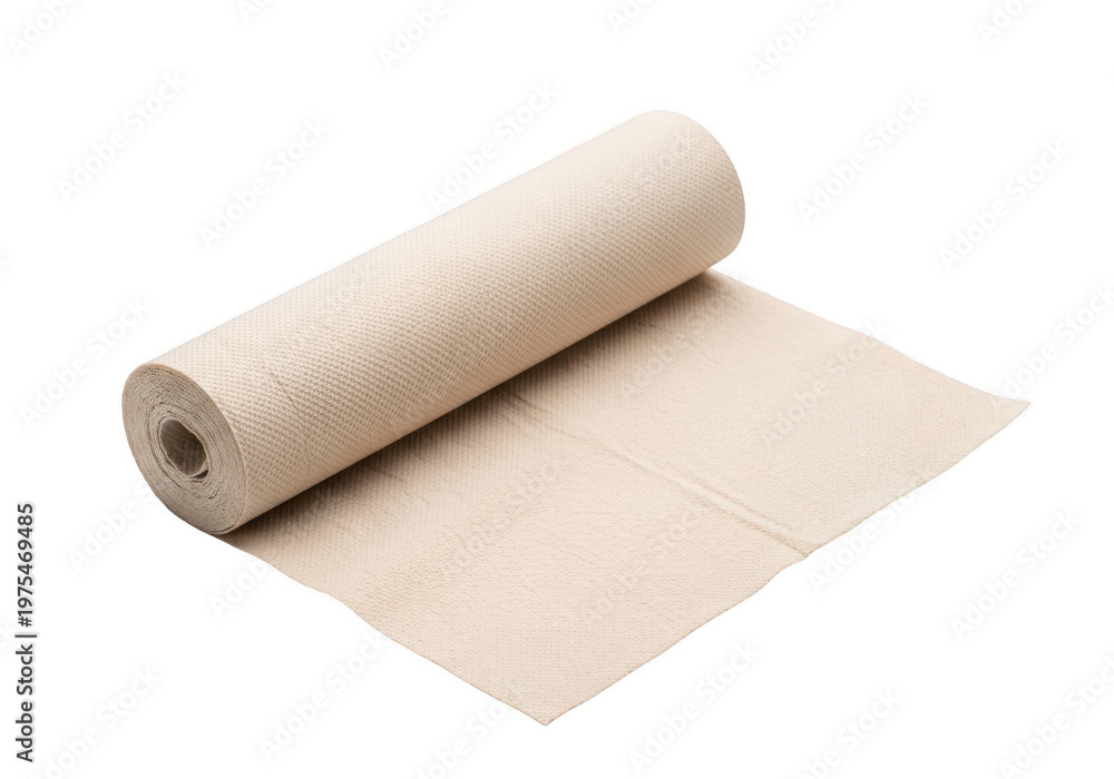 Fototapeta premium Roll of beige burlap fabric isolated on transparent background
