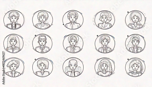 Collection of various cartoon character portraits in circular frames.