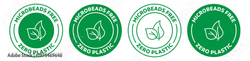 Microbeads free and Zero plastic icon set in green color.