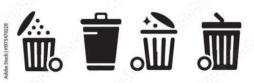 Collection of trash cans and recycle bin icons on white background vector