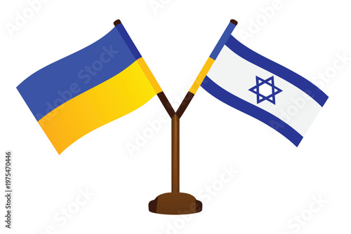 Ukrainian and Israeli flags displayed together on a single stand