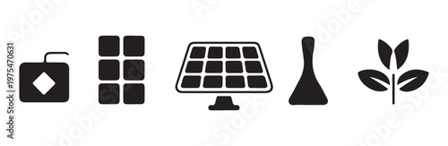 Alternative energy source icons with photovoltaic panel plant leaves and battery components