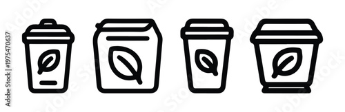 Bio product container icons for ecological food storage and biodegradable takeaway materials
