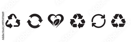 Recycling symbols and circular economy icons for waste management and environmental protection