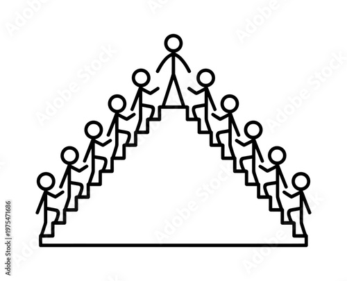 Minimalist vector of stick figures climbing up a staircase toward the top