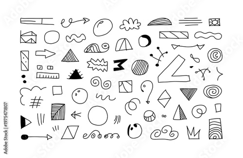 Variety of vector doodle icons including shapes and lines