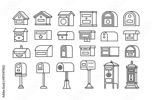 Collection of vector mailbox illustrations in various styles and designs