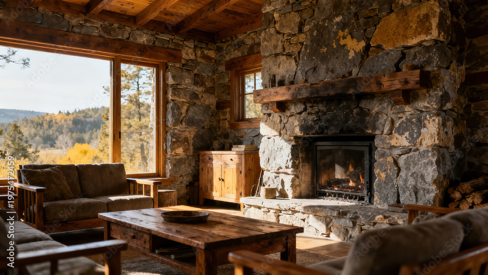 Fototapeta premium Stone Wall Fireplace · Retro Country House 