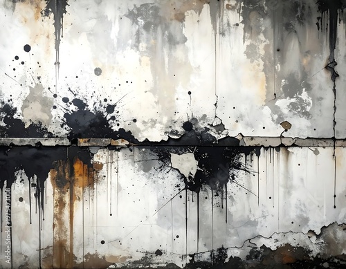 Abstract wall with paint splatters, drips, and texture