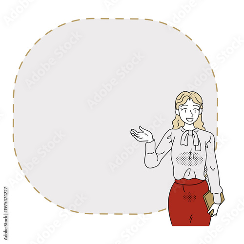 Businesswoman Explaining and Presenting Content with Copy Space Frame Illustration