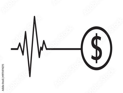Financial health connection a line graph pulse linked to a dollar sign symbol