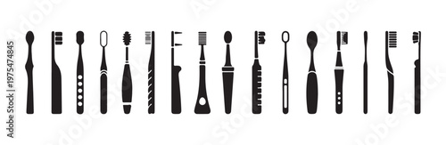 Set of various toothbrush silhouette icons dental hygiene collection oral care health tools