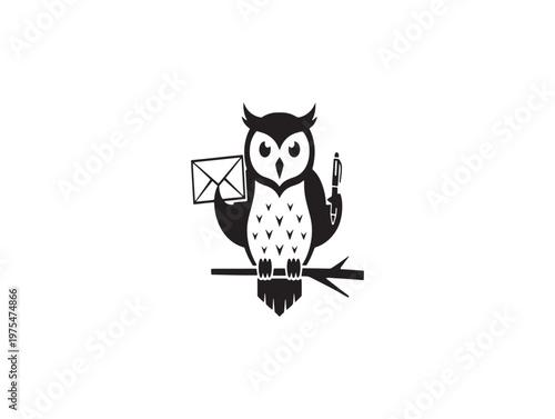 Vintage owl postman illustration a charming black and white design with letter