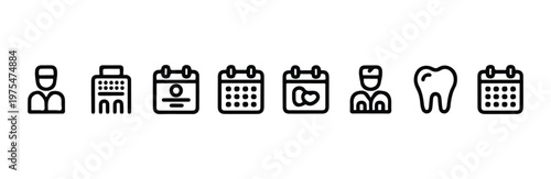 Dentistry appointment icons with calendar and doctor symbols for medical clinic scheduling