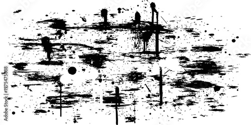 Vector Black and White Grunge Paint Splatter Texture Abstract Ink Brush Strokes and Distressed Background Overlay Element