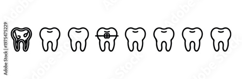 Dental tooth health care line icons set for dentistry clinics and orthodontic treatment art