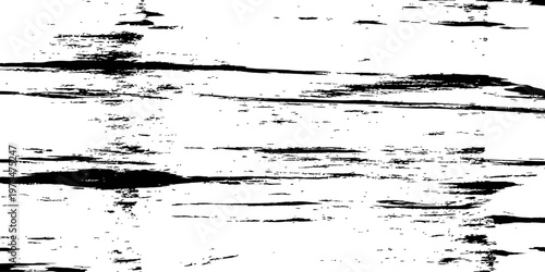 Black and White Distressed Grunge Texture Vector Background with Horizontal Scratch and Wood Grain Effect Overlay