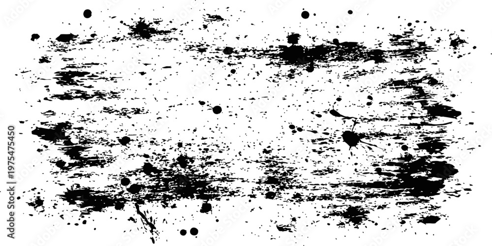 Naklejka premium Abstract Black Grunge Ink Texture Background Paint Brush Strokes and Splatters Distressed Frame Element