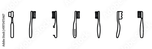 Line drawings of diverse toothbrush styles illustrating proper dental cleaning tools