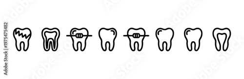 Icons depicting various toothbrush designs used in oral hygiene and teeth maintenance