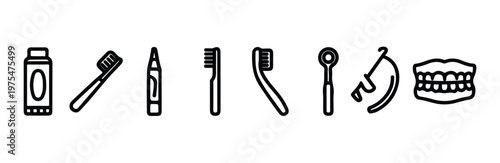 Dental hygiene icons set including toothpaste toothbrush tongue scraper and human jaw teeth