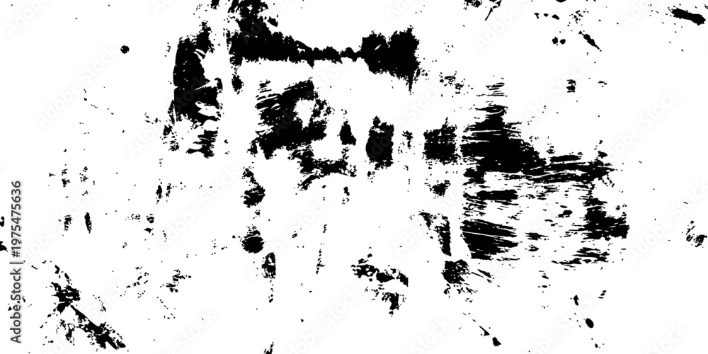 Obraz premium Black and White Grunge Texture Overlay Vector Distressed Rough Surface Brush Strokes Splatter Ink Abstract Background Element