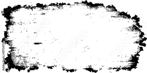 Distressed rectangular grunge texture frame black and white vector element rough edge border background overlay
