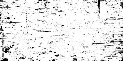 Distressed vector grunge texture overlay with scratches and paint splatters Black and White Worn Rough Surface Background