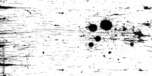 Distressed vector texture overlay featuring horizontal scratches and black ink paint splatters Grunge background element