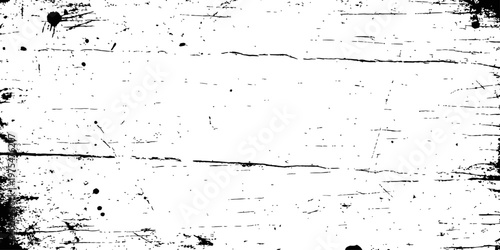 Black and White Grunge Wood Texture Overlay Vector Distressed Surface Background with Scratches Grain and Dirt Splatters
