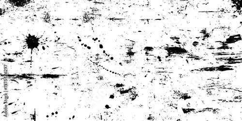 Black and White Grunge Texture Overlay Vector Distressed Scratch and Ink Splatter Background Design Element