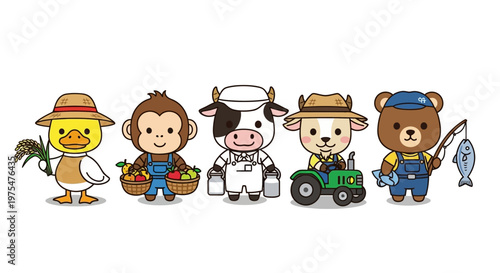 Farmers and animals cartoon characters.
