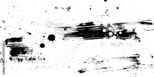 Black and White Grunge Ink Splatter Halftone Brush Stroke Texture Abstract Distressed Background Vector Overlay