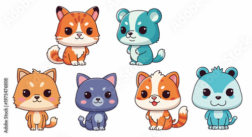 Colorful cartoon animal friends group.