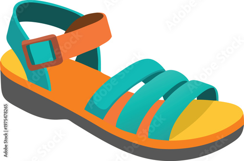 Isometric illustration of a single colorful summer sandal on white