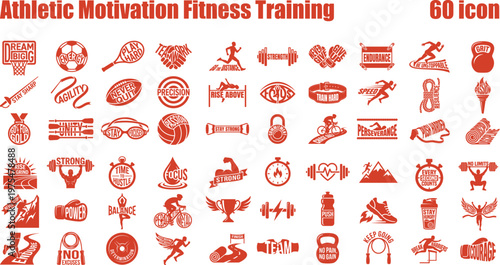 Dynamic collection of motivational vector icons for athletic training, fitness, and personal performance enhancement