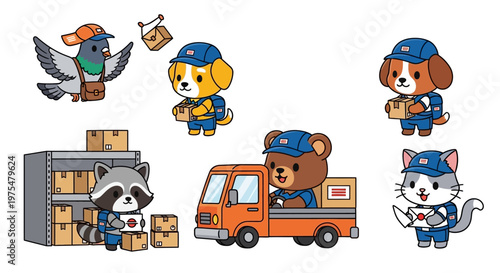 Delivery animals with truck boxes.