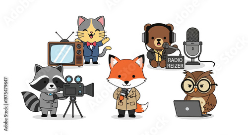 Cartoon animals in media production.