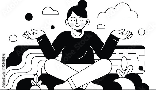 Woman Meditating Outdoors, Zen, Mindfulness, Calmness, Relaxation, Yoga Pose