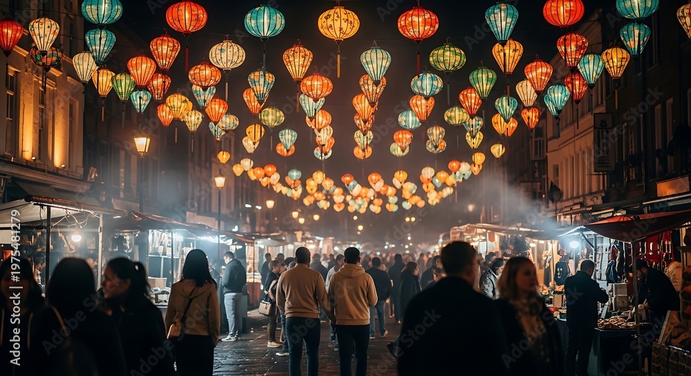 Obraz premium Chinatown London Night Market with Traditional Chinese Lanterns.