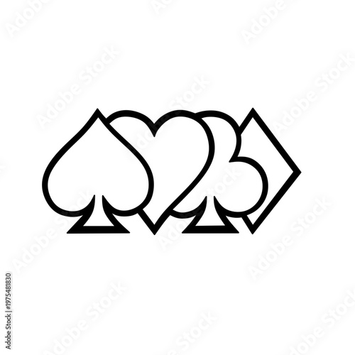 hand drawn stacked playing card suits line art vector illustration