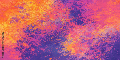 Abstract colorful watercolor background featuring a grunge paper texture with red and orange fire flames, smoky clouds, and vintage paint splatters in a vibrant light design